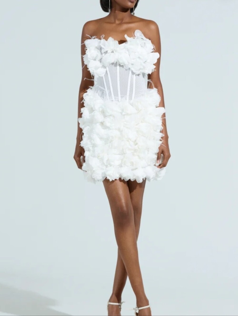 Strapless White Floral Appliqué Mini Dress Sz s